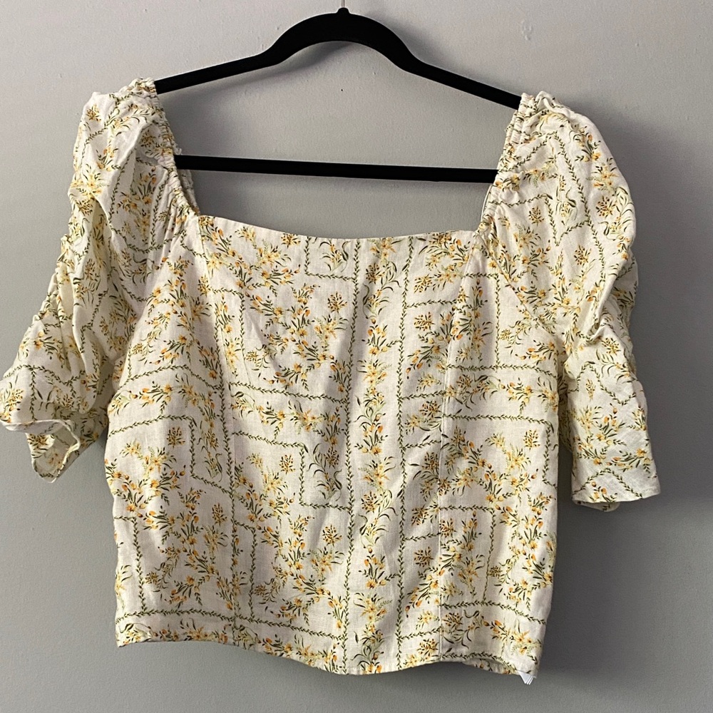 Joie Yellow Floral Puff Sleeve Blouse